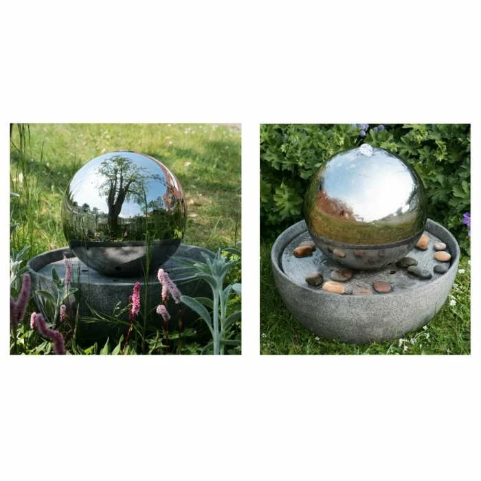 H76cm Eclipse Sphere Stainless Steel Water Feature with Lights by Ambienté - Image 3