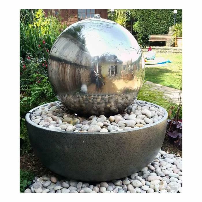 H76cm Eclipse Sphere Stainless Steel Water Feature with Lights by Ambienté - Image 2
