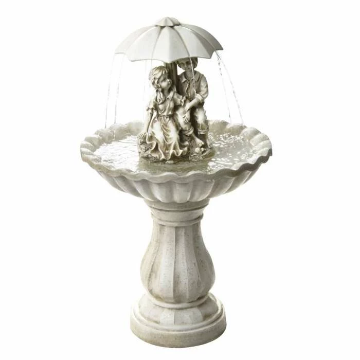 H93cm Rainy Days Ivory Effect Bird Bath Fountain with Lights - Image 2