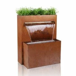 H89cm Langley Corten Steel Waterfall Cascade Planter with Lights by Ambienté