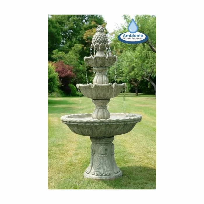 H150cm Regal 3-Tier Cast Stone Water Fountain in Grey by Ambienté