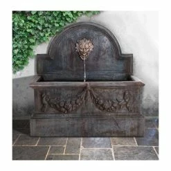 H104cm Madrid Concrete Trough Water Feature with Poseidon Spout | Indoor/Outdoor Use by Ambienté