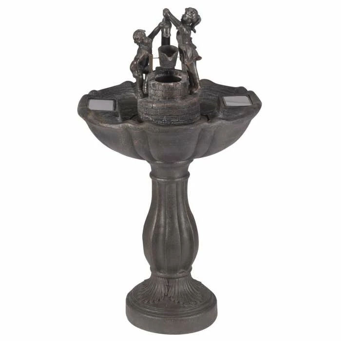 H84cm Tipping Pail Solar Bird Bath Water Feature