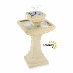 H80cm Pizzaro Bianco 2-Tier Automated Solar Caststone™ Bird Bath with Lights by Solaray