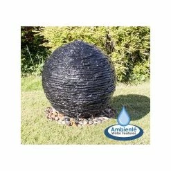H50cm Torver Slate Effect Sphere Water Feature with Lights by Ambienté