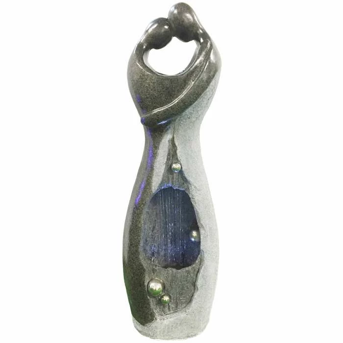Embracing Couple Granite Effect Water Feature with LED Lights - H100cm