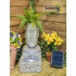 H50cm Easter Island Head Solar Water Feature & Planter with Lights by Solaray