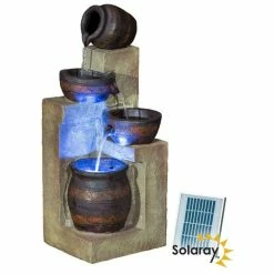 H76cm Juno 4-Tier Cascading Bowls Water Feature with Lights by Solaray