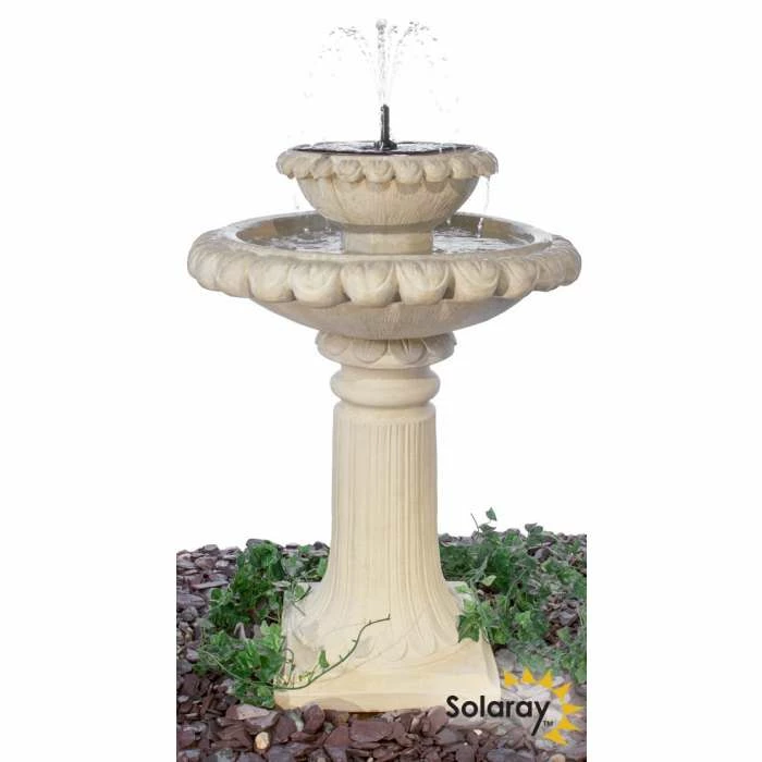 H79cm Victoriana Cream Solar Caststone⢠Bird Bath with Lights by Solaray