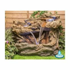 H77cm Montana Falls Log & Rock Cascading Water Feature with Lights - by Ambienté