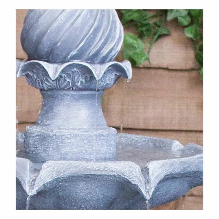 H92cm Grey Imperial Tiered Solar Water Fountain with Lights by Solaray - Image 3