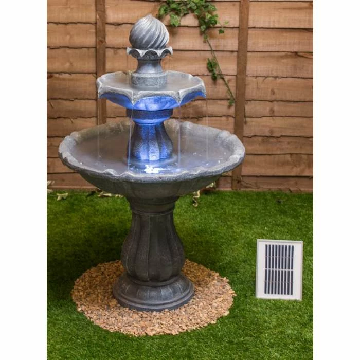 H92cm Grey Imperial Tiered Solar Water Fountain with Lights by Solaray - Image 7