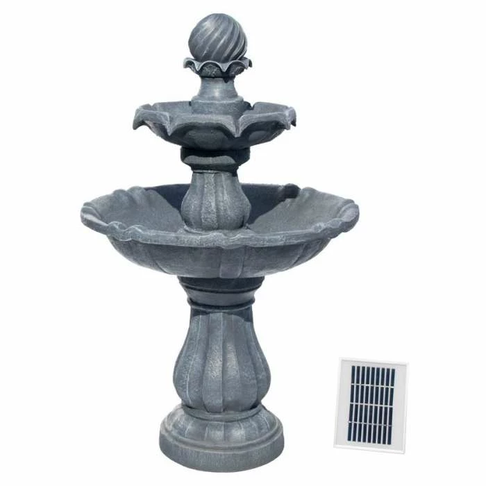 H92cm Grey Imperial Tiered Solar Water Fountain with Lights by Solaray - Image 8