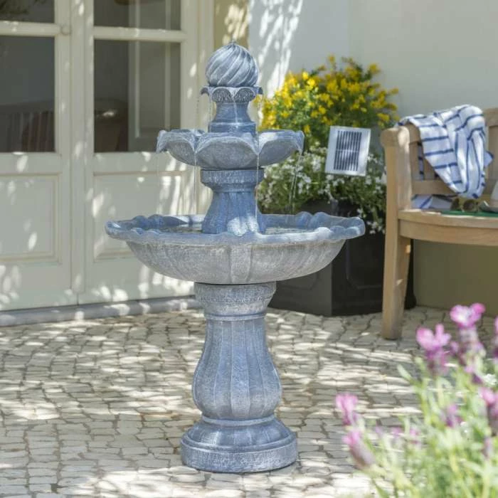 H92cm Grey Imperial Tiered Solar Water Fountain with Lights by Solaray - Image 9