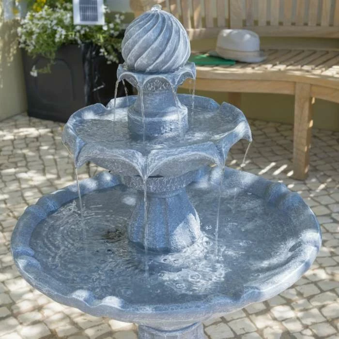 H92cm Grey Imperial Tiered Solar Water Fountain with Lights by Solaray - Image 10