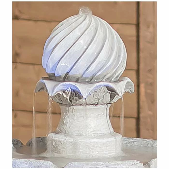 H112cm White Imperial Round Tiered Solar Water Fountain with Lights by Solaray - Image 3