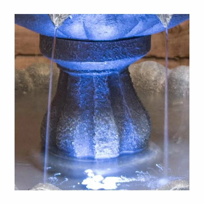 H112cm White Imperial Round Tiered Solar Water Fountain with Lights by Solaray - Image 5