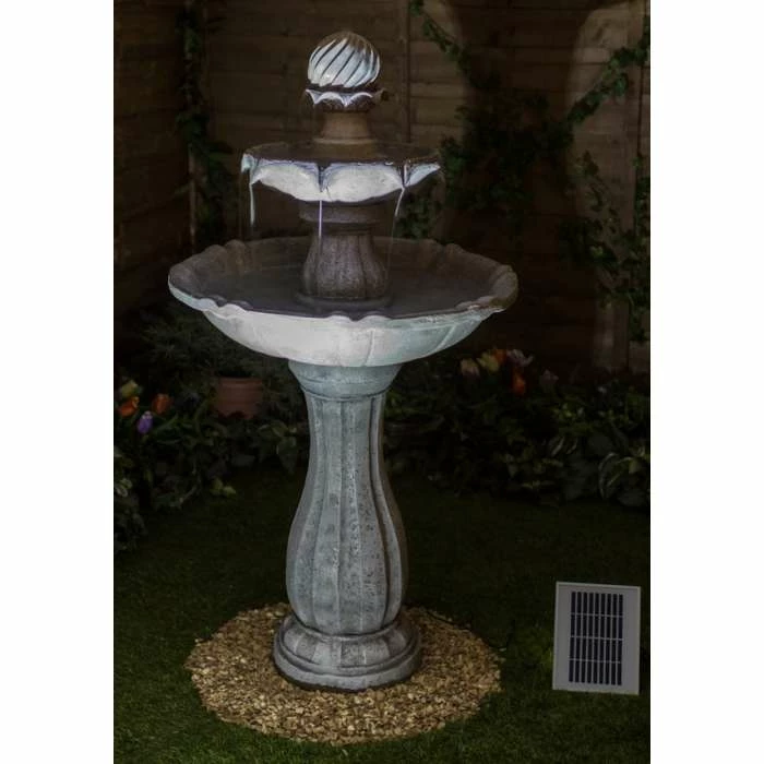 H112cm White Imperial Round Tiered Solar Water Fountain with Lights by Solaray - Image 6