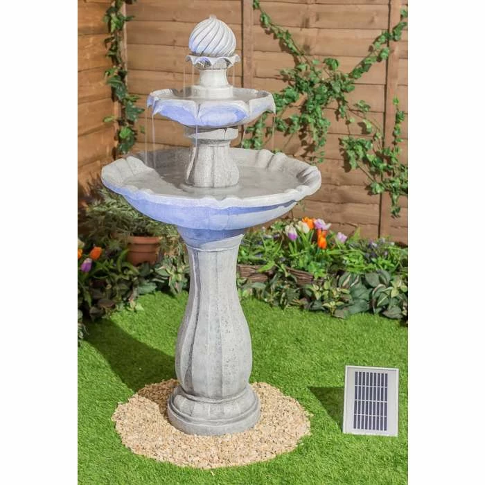 H112cm White Imperial Round Tiered Solar Water Fountain with Lights by Solaray - Image 8