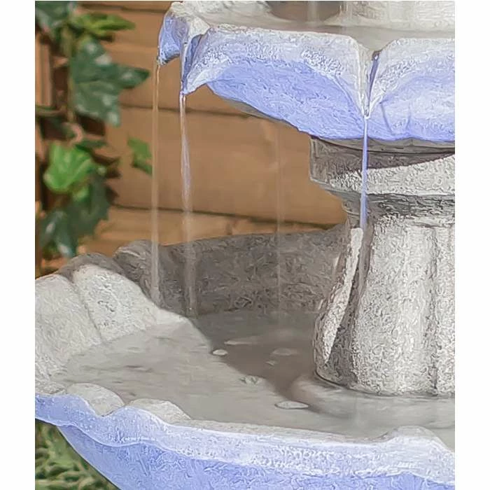 H112cm White Imperial Round Tiered Solar Water Fountain with Lights by Solaray - Image 9