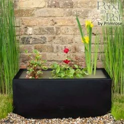 W70cm Ornamental 'Pond in a Pot' Trough Black Fibreglass Planter